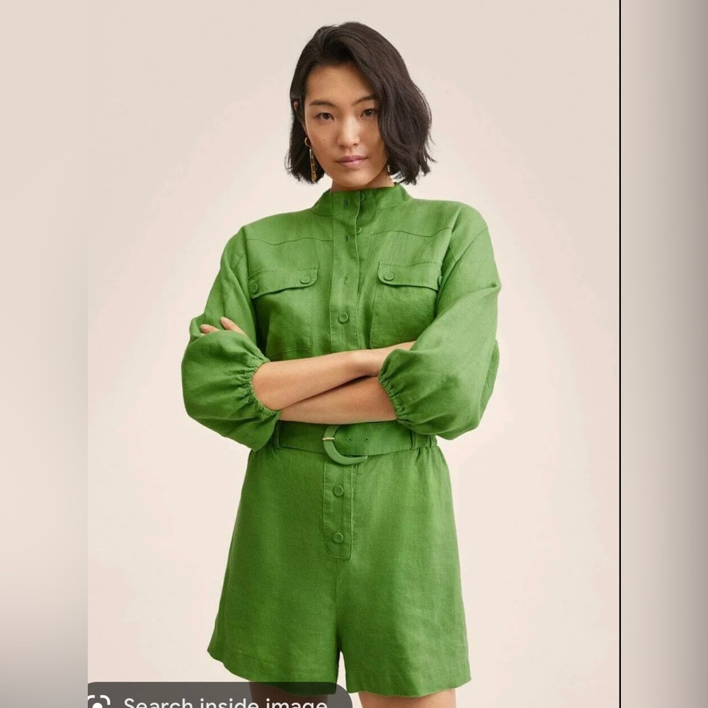 MANGO green linen romper complete with belt & button detailing. Worn once.